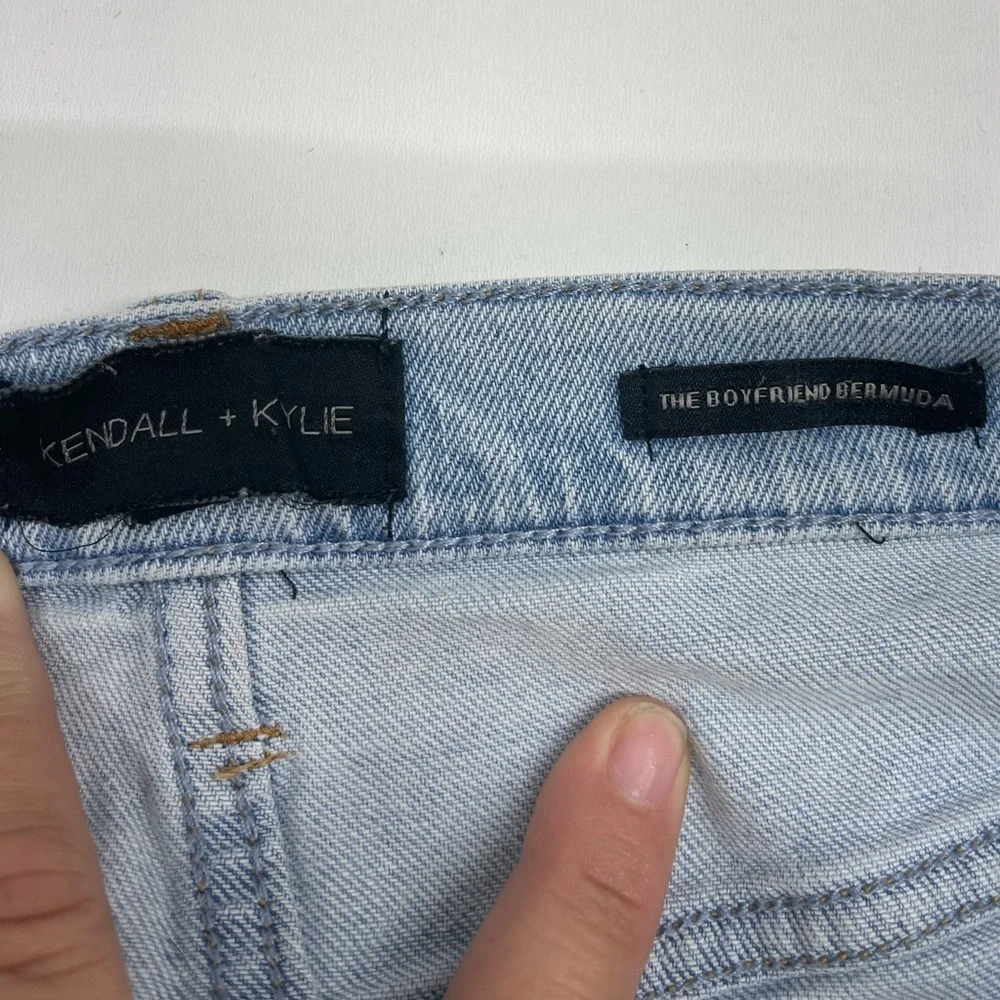 Kendall & Kylie Light Blue Distressed Boyfriend Bermuda Jean Shorts